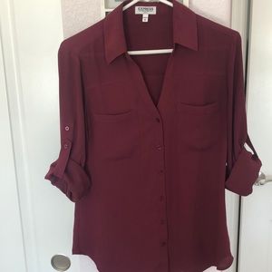 Express- Plum Slim Fit Portofino Blouse